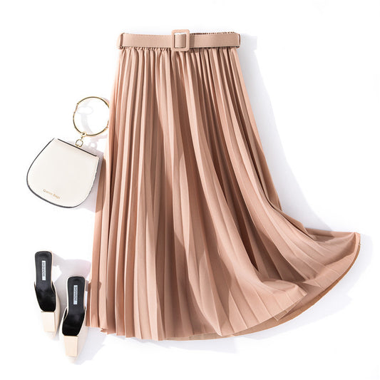 Jupe plissée simple couleur unie, mi-longue