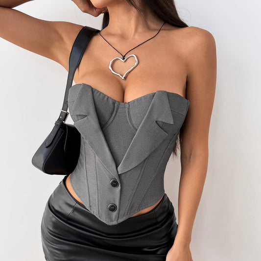 Chest-wrap Tank Top With Button Detailing And A Tie Waist