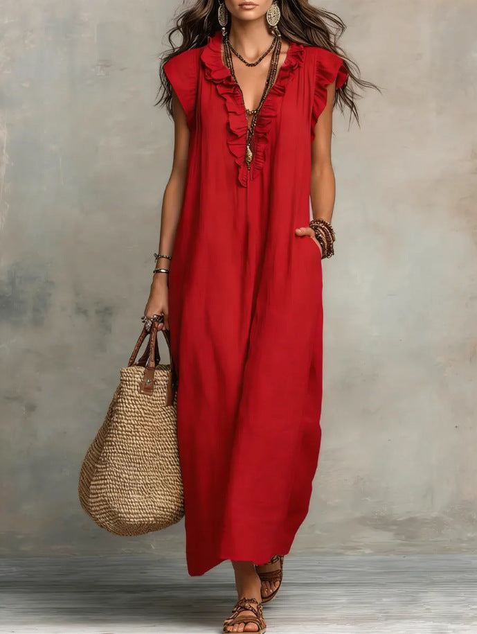 Robe élégante à volants et poches