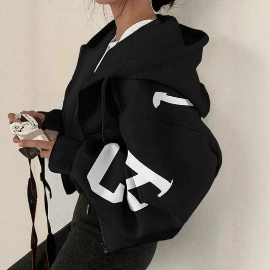 Long-sleeve Zip-up Casual Sweatshirt With A Printed Design