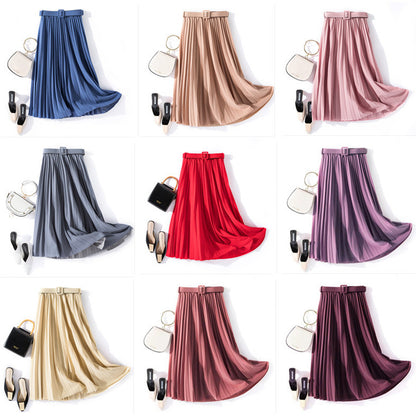 Jupe plissée simple couleur unie,  mi-longue