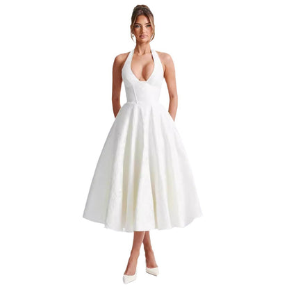 שמלת ז'קארד ללא שרוולים עם שרוולי V, באורך המותניים, ארוכה לגיל הזהב