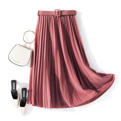 Jupe plissée simple couleur unie,  mi-longue
