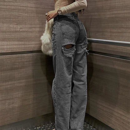 Jean slim déchiré taille haute pour femme