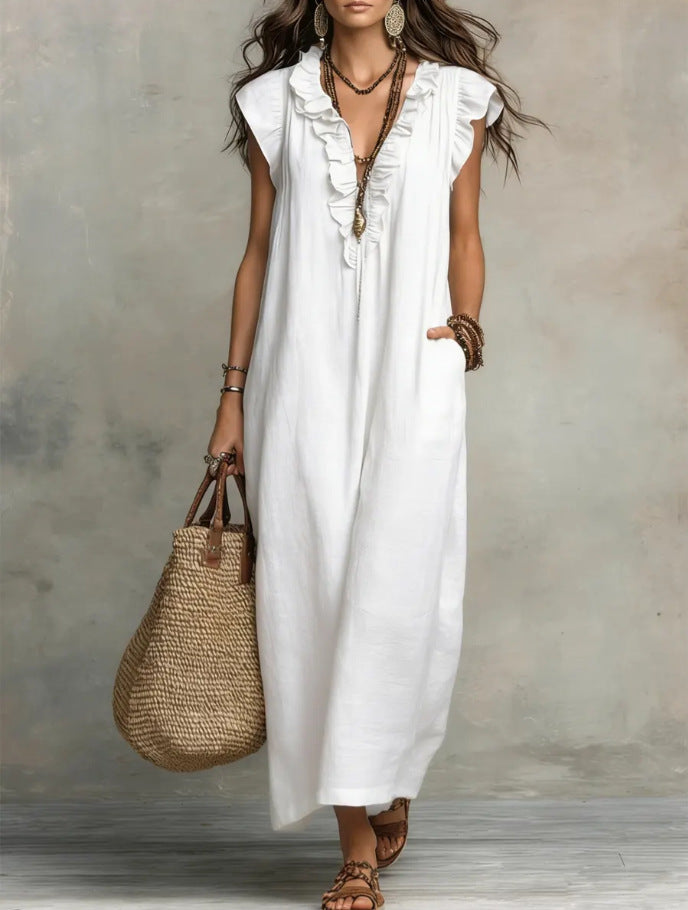 Robe élégante à volants et poches